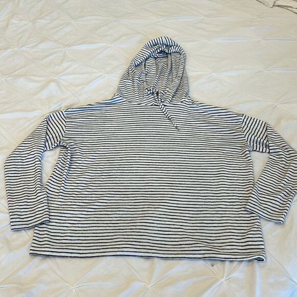GAP Women's Black Stripe Long Sleeve Drawstring Pullover Hoodie Size Large - Picture 1 of 7